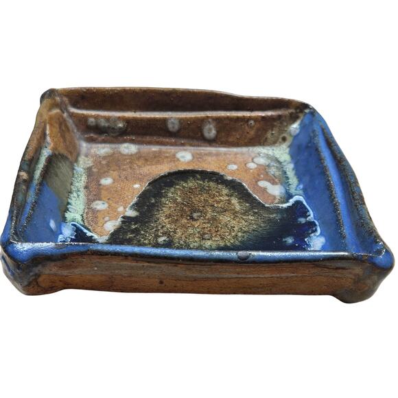 Handmade Studio Pottery 5 inch Square Dish Brutalist Signed Trinkets Change - Picture 2 of 5